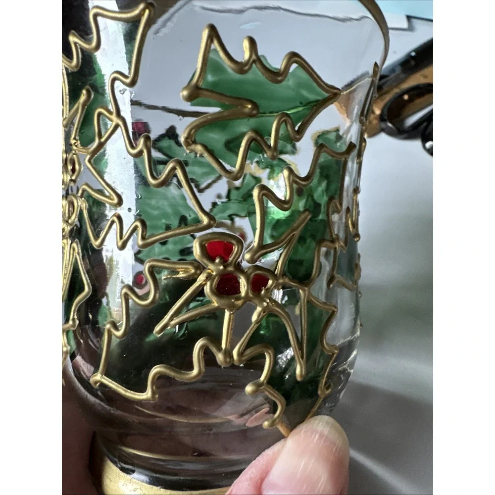 Fifth Avenue Crystal Votives Set of 2 Holly Berry Christmas Decor 4.5 Inches